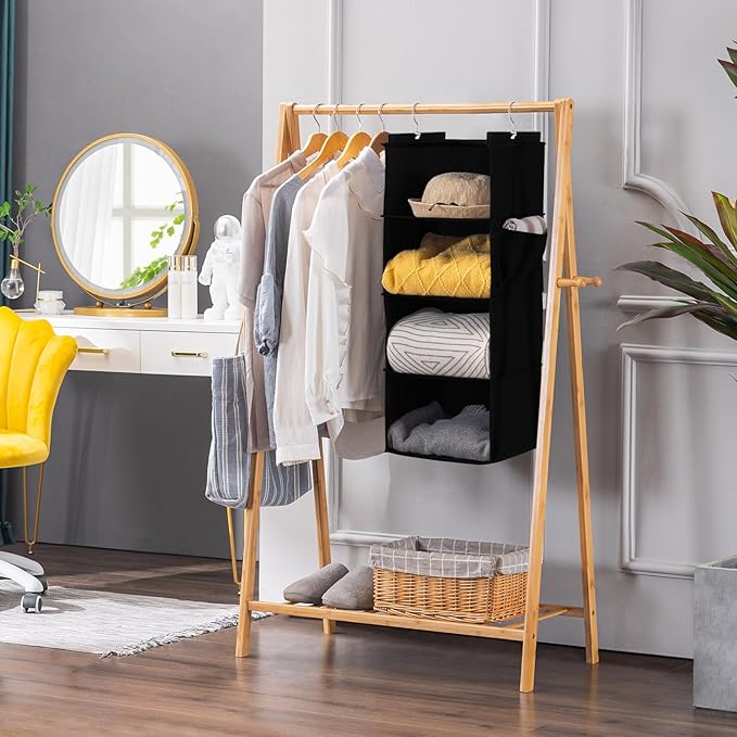 Hanging Closet Organizer, 4-Shelf Closet Hanging Storage Shelves, Black-NeatNest