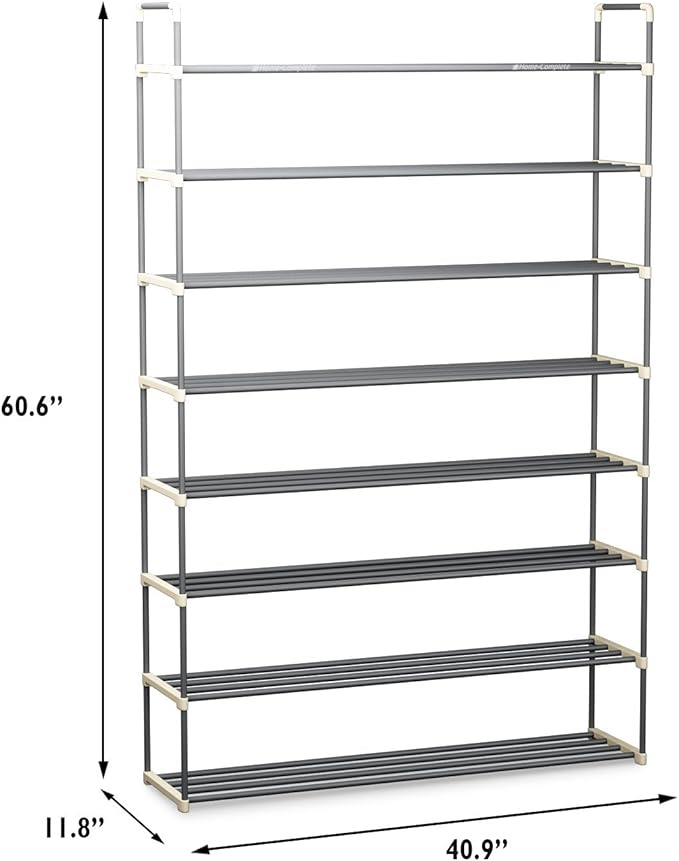 Shoe Rack - 8-Tier Shoe Organizer for Closet, Bathroom, Entryway - Shelf Holds 40 Pairs Sneakers, Heels, Boots by Home-Complete (Gray)-NeatNest