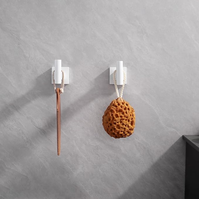 GERZWY Bathroom Hooks, Towel Robe/Coat Clothes Hook Stainless Steel Hanger Wall Hooks Heavy Duty for Bath Wall Mounted 2 Pack, White