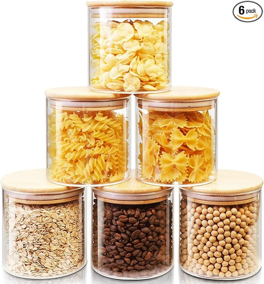 Glass Jars with Bamboo Lids 27 FL OZ [Set of 6], Glass Canisters with Airtight Lids, Glass Food Storage Containers for Coffee, Sugar,Tea, Candies, Cookies,Best for Kitchen & Pantry-NeatNest