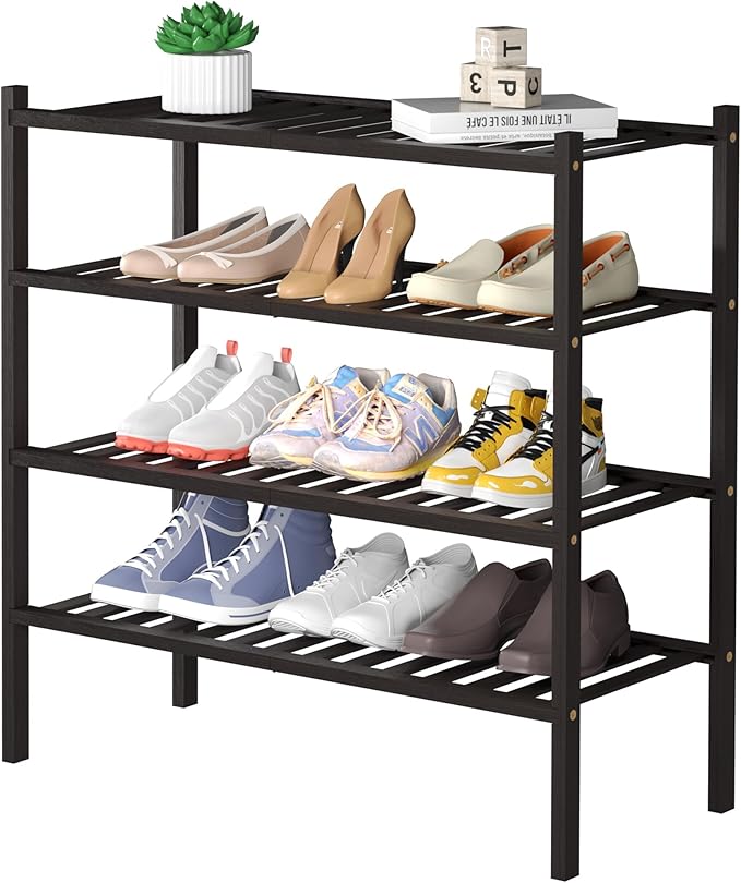 4 Tier Bamboo Shoe Rack for Closet Free Standing Wood Shoe Shelf for Entryway Small Space Stackable 27"x11"x26" (Brown)-NeatNest