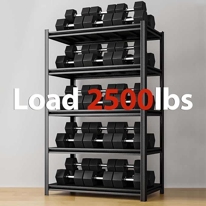 5 Tier Metal Storage Shelves, 72" H x 35.43" W x 15.75" D, 2500 LBS Adjustable Shelving Unit for Warehouse, Office, Kitchen, Pantry, Living Room, Laundry Room, Garage Shelving, Black-NeatNest
