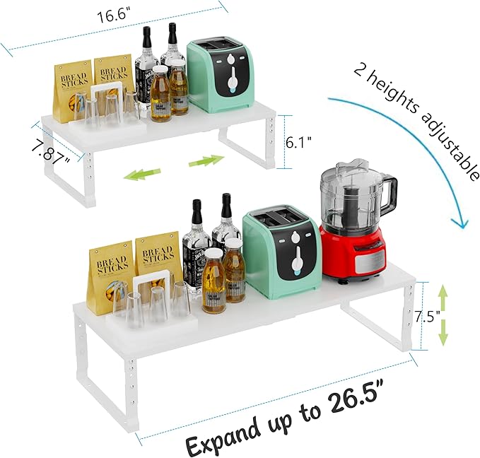 Expandable Stackable Spice Rack Organizer for Kitchen Cabinet,Adjustable Counter Shelf, countertop, Pantry,Cupboard,Bathroom,Bedroom(3Packs/White/Medium)-NeatNest
