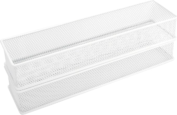Annova Mesh Stackable Drawer Cabinet and Shelf Organizer Bins Storage Basket School Office Supply Holder Tray- Set of 2 (White, 3x12x2 Inch)-NeatNest