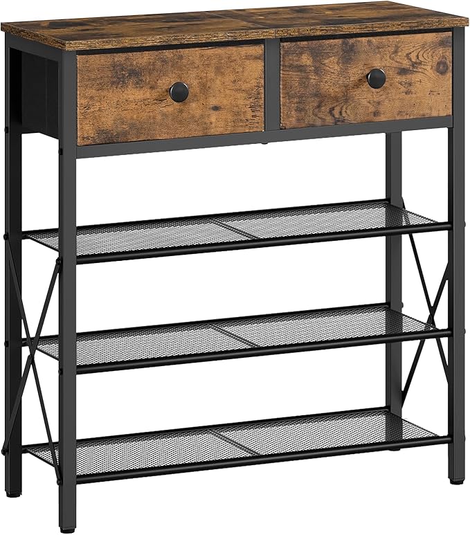 4 Tier Shoe Rack, Large Capacity Shoe Storage Organizer, Metal Shoe Shelf with Drawer and Wooden Top, for 16 Pairs of Shoes, for Entryway, Closet, Rustic Brown and Black SS24BR-NeatNest