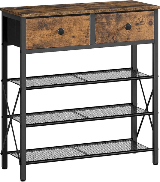 4 Tier Shoe Rack, Large Capacity Shoe Storage Organizer, Metal Shoe Shelf with Drawer and Wooden Top, for 16 Pairs of Shoes, for Entryway, Closet, Rustic Brown and Black SS24BR-NeatNest