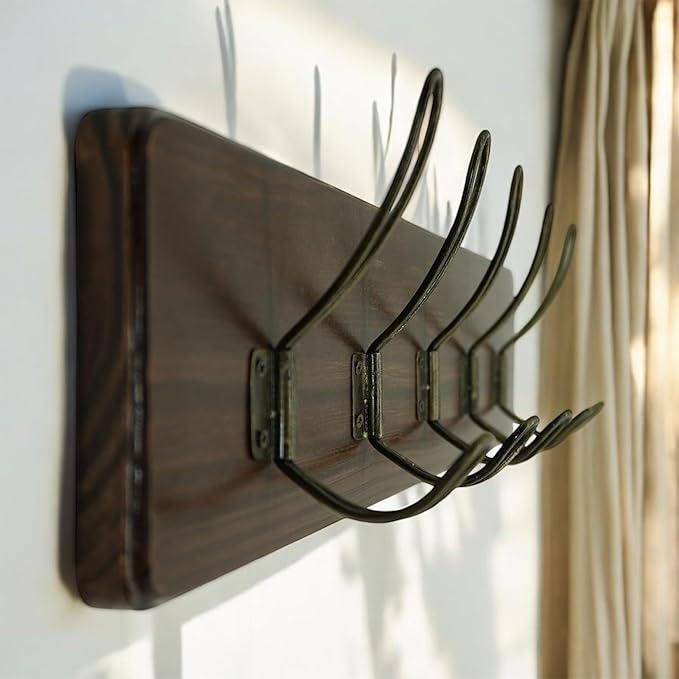 Coat Hanger Wall Mount - 24 Inch Coat Rack with 5 Hooks, Rustic Farmhouse, Handcrafted Pine, Bag, Dog Leash Holder for Wall, Durable Entryway Organizer, Expresso Finish-NeatNest