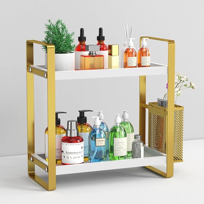 LEMIKKLE Bathroom Counter Organizer with Basket, Skincare,Makeup Organizers for Vanity,Storage Organizers for Bathroom, Kitchen, Dresser（White）-NeatNest