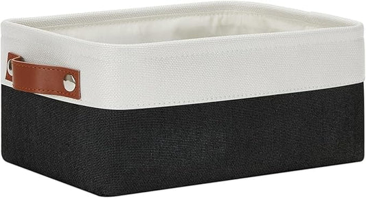 DULLEMELO Small Storage Bin, Collapsible Rectangular Fabric Basket for Organizing, Shelves, Closets, Nursery, Home, Office, Empty Gift Basket (White&Black)-NeatNest