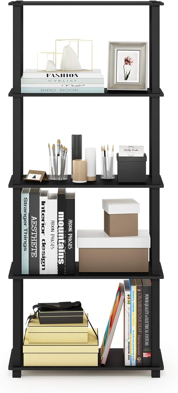 Furinno Turn-N-Tube 5-Tier Multipurpose Shelf / Display Rack / Storage Shelf / Bookshelf, Square Tubes, Americano/Black-NeatNest