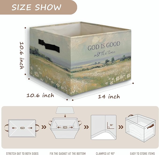 Cottagecore Christian Foldable Storage Bins Box with Handles, God Is Good All the Time Bible Verse Religious Collapsible Organizer Basket for Christian Home Room Clothes Toys Books-NeatNest