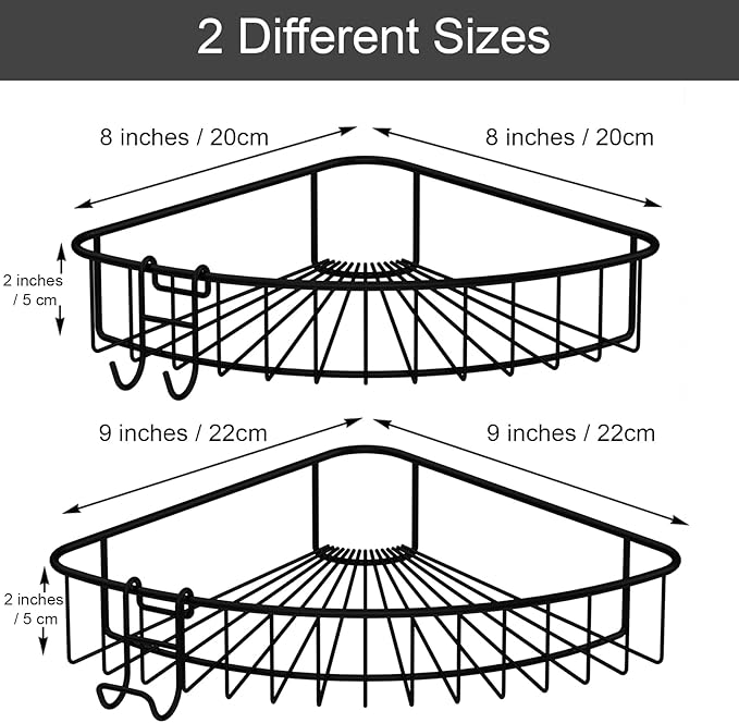 Shower Shelf for Inside Shower, Corner Shower Shelf, Shower Corner Caddy, Adhesive Shower Caddy, Shower Wall Caddy, Stainless Steel Shower Caddy Suction No Drill Bathroom Storage 2 Pack Black