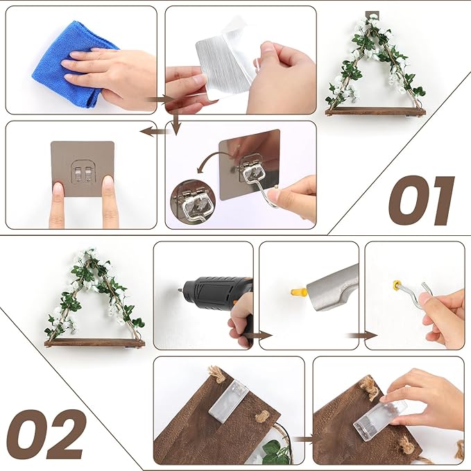 Floating Shelves for Wall,Plant Wall Decor,Hanging Shelf,Cottage Core Decor,Room Decor Aesthetic,Boho Room,Adhesive Shelves,Floating Shelves for No Drilling,Two-Piece Set(White Flower)-NeatNest