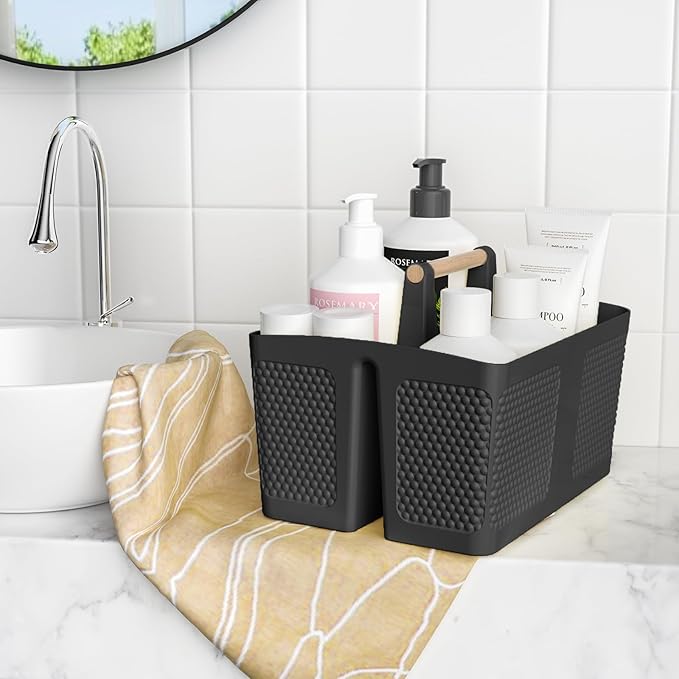 Shower Caddy Portable and Cleaning Caddy Organizer for Bathroom, Kitchen, Toiletries Storage ，Caddy organizer with handle, Rust-Resistant, Durable Material (Black, 9.36" L×7.73" W×7.24" H)-NeatNest