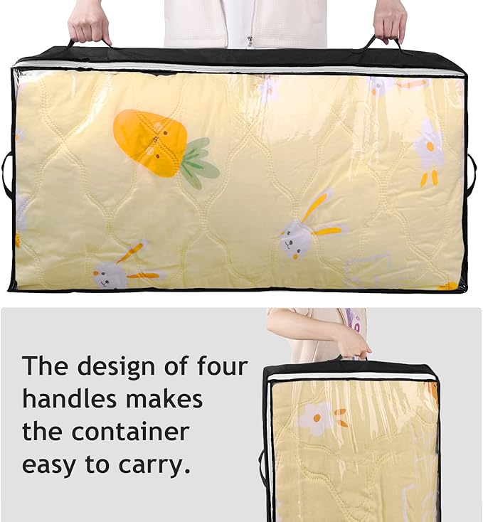 Budding Joy 90L Under Bed Storage Containers, Closet Organizers and Storage Bins, Foldable Underbed Storage Bags for Blankets, Towels, Comforter, Sweaters, Pillows, Linen Sheets, Wrapping Paper，Black-NeatNest