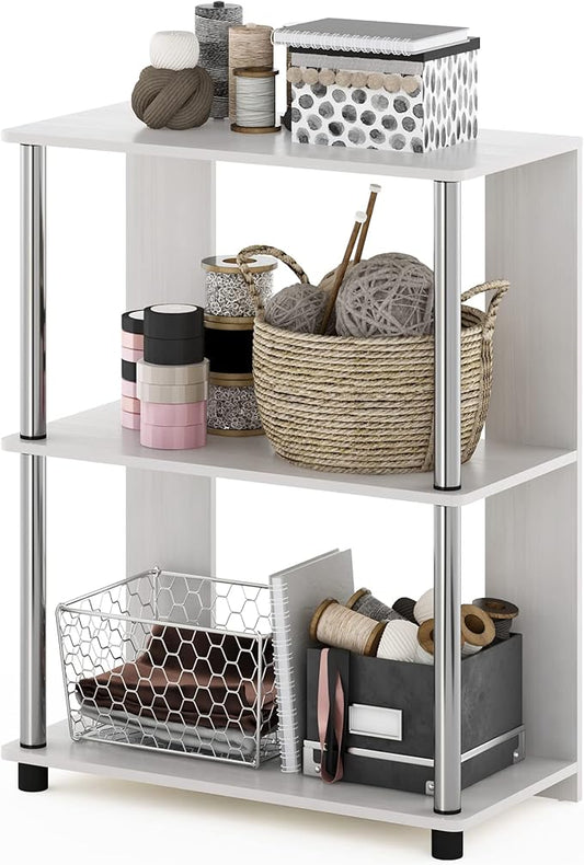 Furinno Jaya Simple Design 3-Tier Bookcase / Bookshelf / Display Rack with Stainless Steel Tubes, White Oak-NeatNest