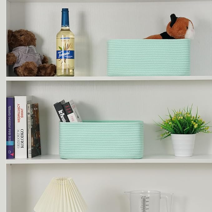 3-Pack Storage Baskets for Organizing | Woven Shelf Toy Basket | Rope Baskets for Gifts Empty | Closet Organizer Bins with Handles | Cube Decorative Box | 13.7×7.1×6.7” | Light Green-NeatNest