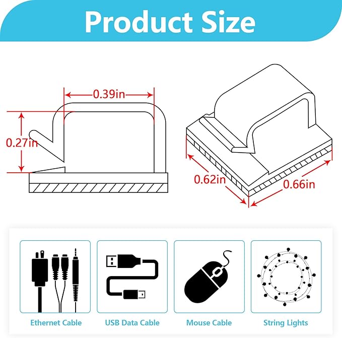 100PCS Cable Clips, Adhesive Wire Clips Organizer Cord Clips Management, Cable Staples Outdoor Strong for Wall, Desk, Christmas Lights, String Lights, TV PC Ethernet Cable, Clear Large-NeatNest