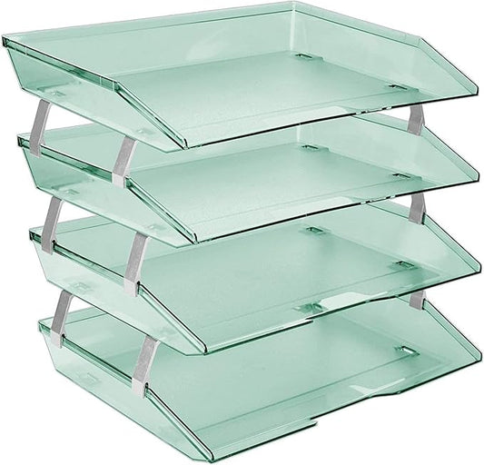 Acrimet Facility 4 Tier Letter Tray, Side Load, Letter Size/A4, Desktop File Organizer, Plastic (Clear Green)-NeatNest