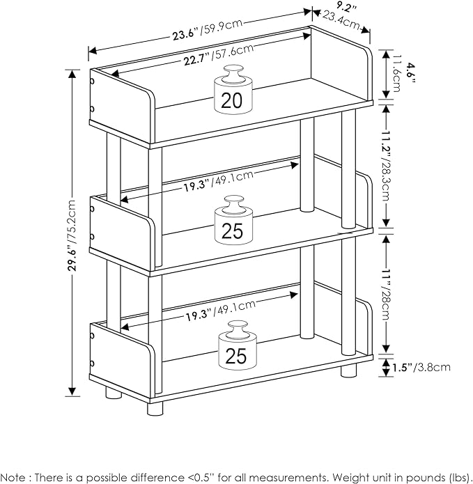 Furinno Turn-N-Tube 3-Tier Freestanding Multipurposes Display Rack, Bookshelf, Flagstaff Oak/Black-NeatNest