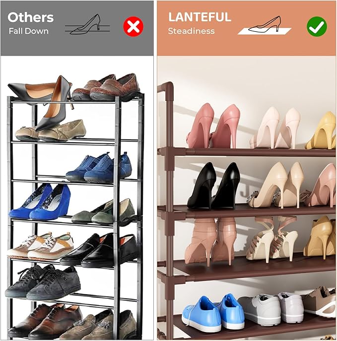 11 Tiers Tall Shoe Rack Holds 55 Pairs of Shoes with 18pcs Hooks Sturdy Wide Shoe Organizer Storage Free Standing Metal Shoe Shelf for Closet, Entryway Brown-NeatNest