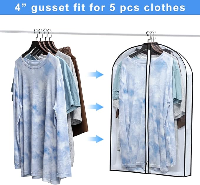 Hanging Clothes Storage with 4" Gusseted Garment Covers (Set of 6) - Clear Suit, Sweater, Shirt, Jacket Protectors for Closet - 24"x 32"x 4" / 6 Pack-NeatNest