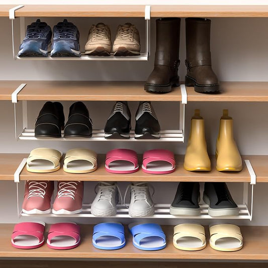 2 Pcs Expandable Shoe Rack Organizer for Closet 16.5-31.5 Inch Adjustable Retractable Hanging Cabinet Shoe Shelf Dorm Room Storage for Space Saving (White)-NeatNest