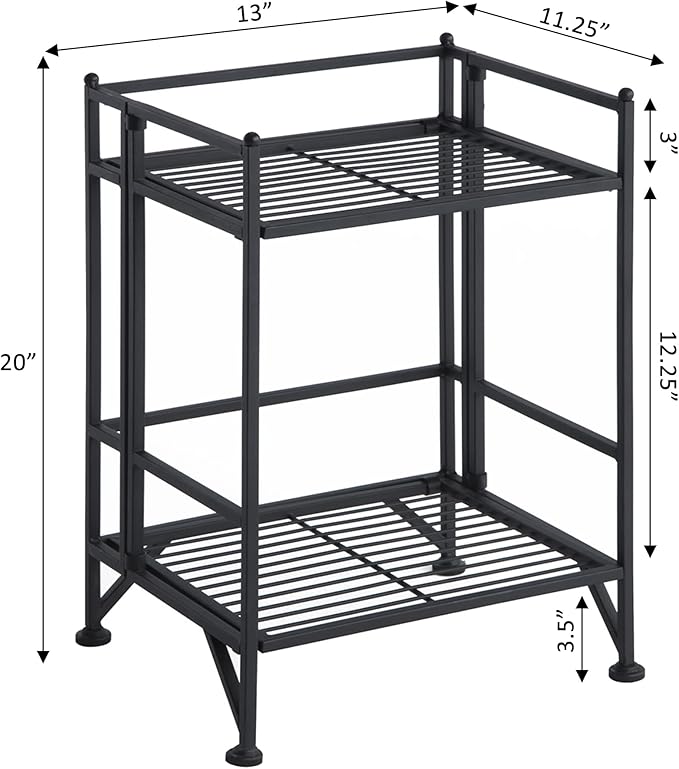 Convenience Concepts Xtra Storage Shelves - 2-Tier Folding Metal Storage Shelves, Closet Organizer for Office, Laundry Room, Bedroom, Garage, Kitchen, Bathroom, Black-NeatNest