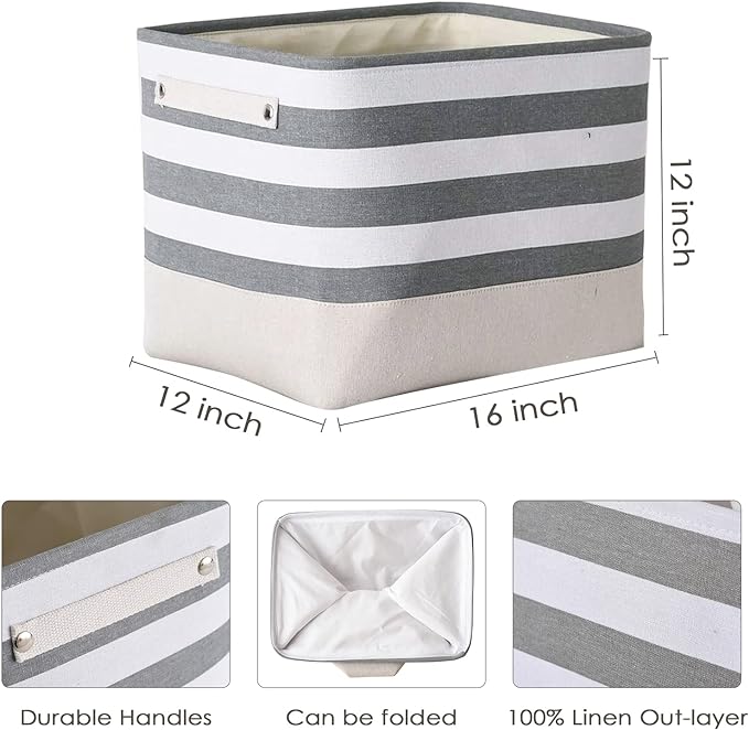 TheWarmHome Extra Large Cube Storage Bins Baskets for Organizing, Sturdy Fabric Storage Basket Cube W/Handles, Decorative Foldable Storage Baskets for Shelves Closet Nursery Toy (3 Pack 16×12×12inch)-NeatNest