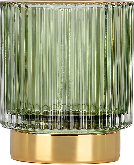 DASITON Makeup Brush holder Organizer,Crystal Cosmetic Makeup Brush Glass Brushes Storage Holder, Vintage Make Up Brush Cup Pen Pencil Holder striped vase(Green S)-NeatNest