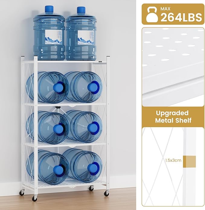 ALANNG Storage Shelves with Wheels, Bookshelf with Storage, No Assembly Metal Rack Cart for Kitchen, Office, Laundry, Garage (4 Tier, White)