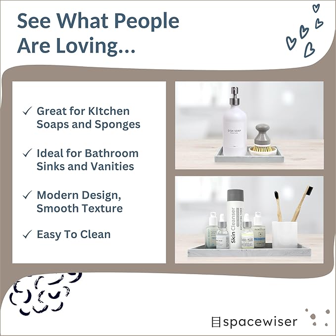 Countertop and Vanity Tray - 2 PC (11” and 7”) Shatterproof Silicone Kitchen and Bathroom Trays for Counter, Kitchen Soap Dispenser Tray, Vanity Trays for Bathroom, Perfume Key Tray-NeatNest