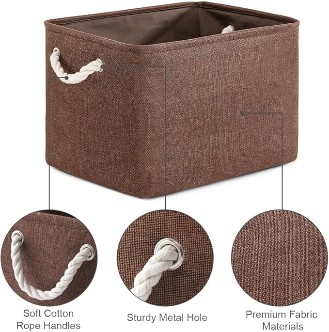 TheWarmHome Organization and Storage Basket for Shelves - 3 Pack 16x12x12 inch Fabric Storage Cubes, Cube Storage Bin for Organizing Closet Cloth Organizer Gift Toy (White & Brown)-NeatNest