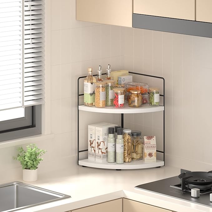 ZGO 2-Tier Bathroom Counter Organizer, Corner Skincare Organizers, Bathroom Organizer Countertop, Makeup Organizer for Vanity Storage, Bathroom Counter Storage(White)-NeatNest