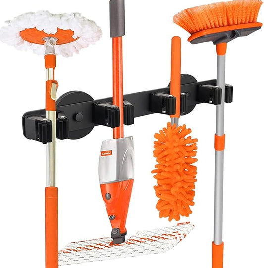Magnetic Broom Holder Rack,Strong Magnetic Mount Mop Holder 4 Racks for Cleaning Tools,Non-slip Magnetic Tool Holder Broom Hooks for Apartment RV Camper Garage Kitchen-NeatNest