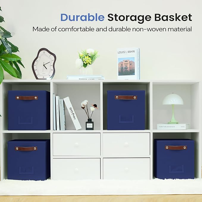6-Pack Collapsible Fabric Storage Cubes with Handles & Label Holders, Closet Cube Home Organizer Bins (Navy Blue, 10.5*10.5*11 inch)