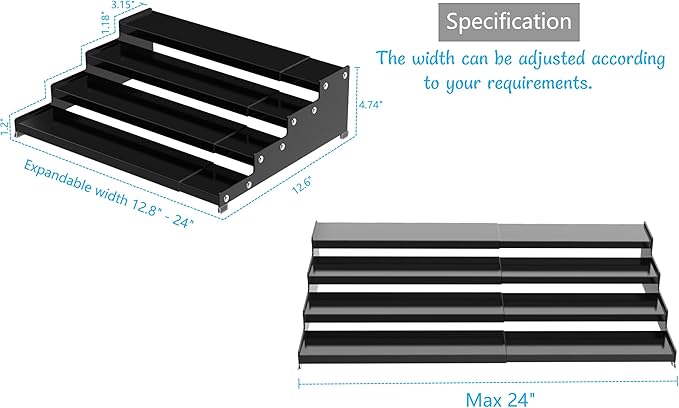 Expandable 4-Tier Step Spice Rack Organizer for Kitchen Cabinet Modern Design and Non Skid Space Saving Storage Shelf for Countertop Cabinets Pantry(1Pack/Black)-NeatNest
