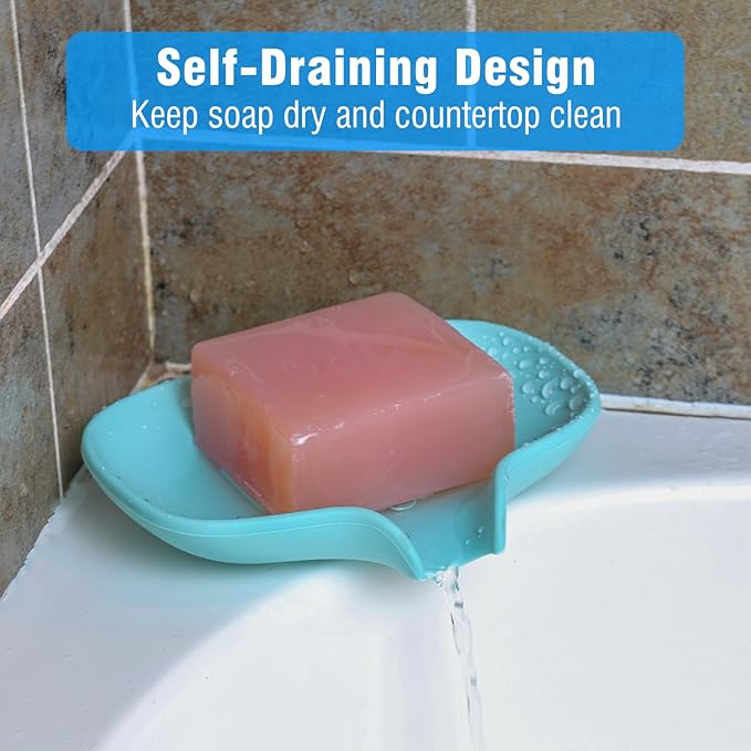3 Pack Silicone Soap Dish with Drain, Bar Soap Holder for Shower/Bathroom, Self Draining Waterfall Soap Tray/Saver for Kitchen, Keep Soap Dry, Easy to Clean-NeatNest