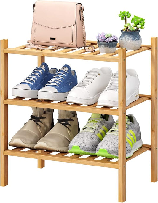 Small Shoe Rack, 3-Tier Shoe Rack for Entryway, Bamboo Wood Shoe Shelf for Closet & Hallway, Long 17.2IN | Beautiful | Functional | Sturdy | Durable-NeatNest