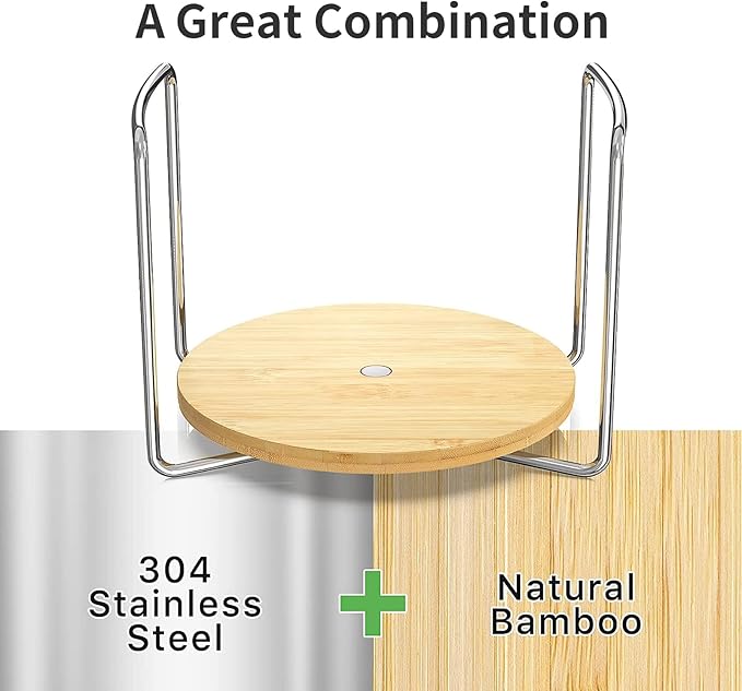 Wisuce Dish Racks for Kitchen Countertop Organizer - Bamboo Plate Holder Adjustable Size | Stainless Steel 304 Portable Handle for Kitchen Drawer Countertop Cupboard Shelf