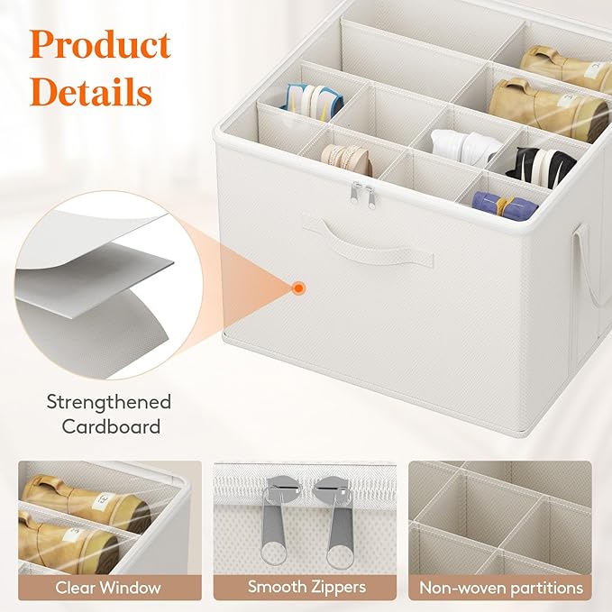 Lifewit Shoe Storage Organizer for Closet, Fits 12-16 Pairs, Large Shoe Box Storage Containers with Clear Cover and Reinforced Handles,Foldable Storage Bins Fits for Boots Heels Sneakers,2 Pack White-NeatNest