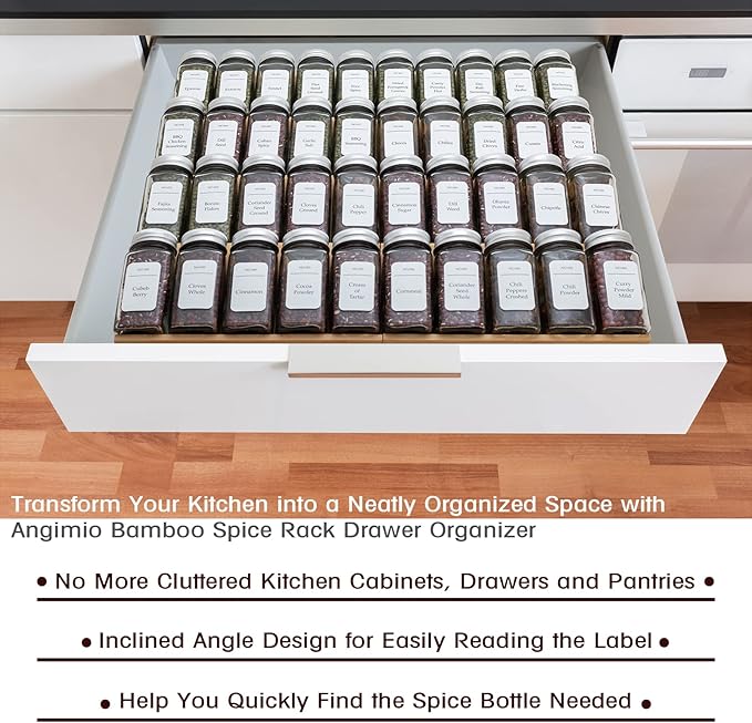 Bamboo Spice Rack Drawer Organizer - 8 Pieces Set- 9" Wide Per Piece - Combine Pieces Into 18" Wide Rack (9" or 18")-NeatNest