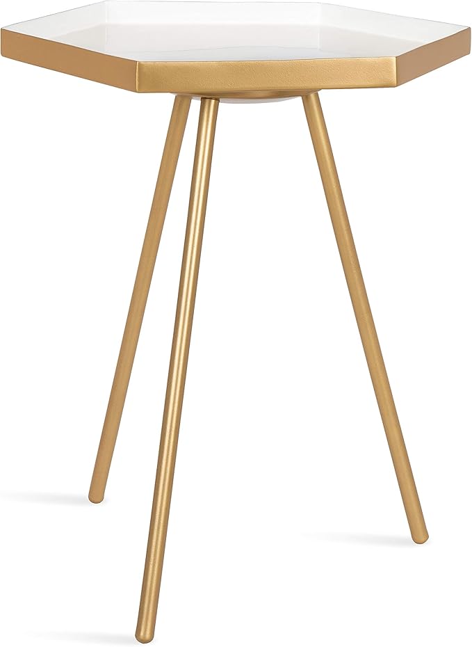 Kate and Laurel Kashvi Modern Hexagon Side Table, 14" x 14" x 20", White and Gold, Contemporary Geometric Accent End Table