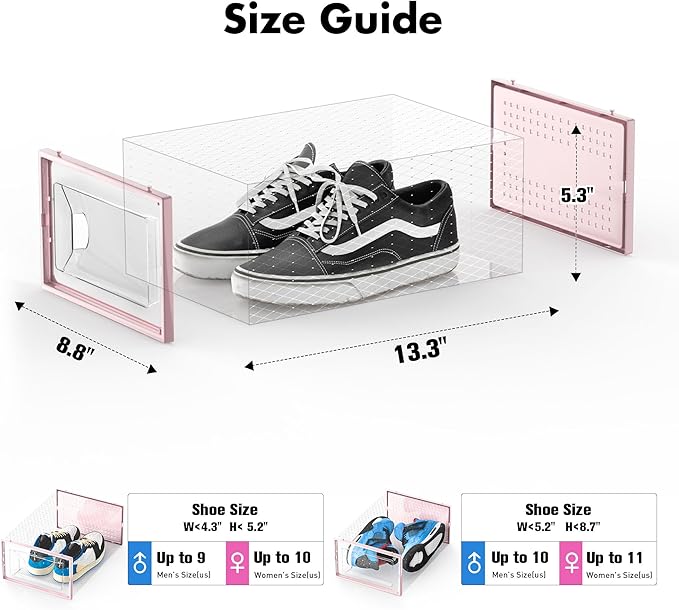 Shoe Storage Box, 15 Pack Clear Plastic Stackable Shoe Organizer for Closet, Interlocking Design Shoe Container Bins for Sneakers, Foldable Shoe Rack with Lids, Pink-NeatNest