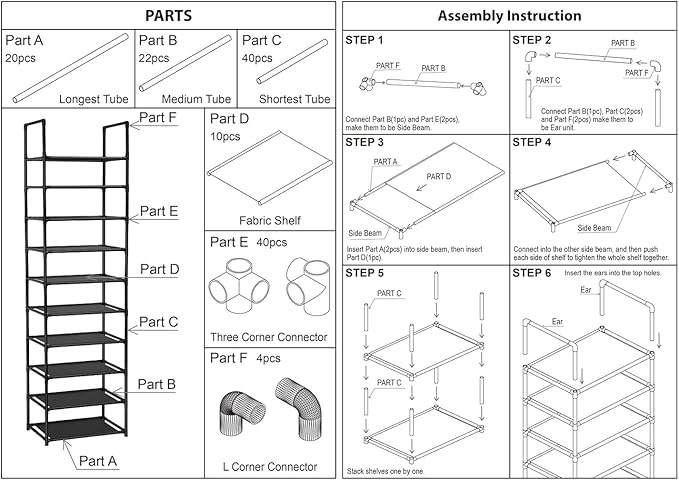 FIDUCIAL HOME 10 Tiers Shoe Rack 20-25 Pairs Sturdy Shoe Shelf-NeatNest