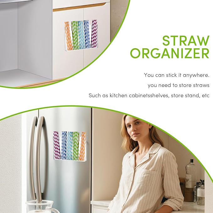 Clear Acrylic Straw Holder for Cabinet Door - Reusable Straw Organizer with Adhesive Backing, Space-Saving Kitchen Storage for Counter/Cupboard (Large, Transparent)-NeatNest