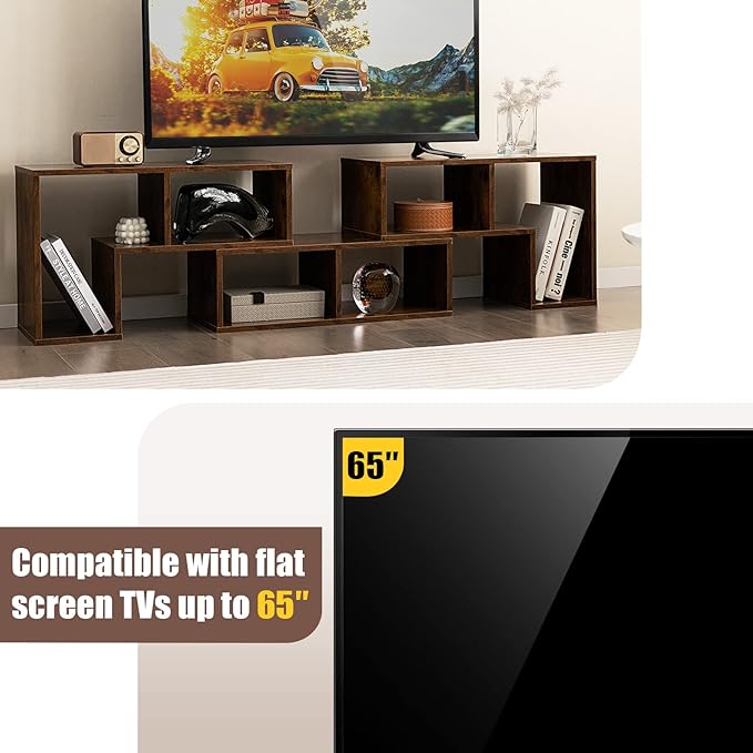 GOFLAME 3 Pieces TV Console Stand, Modern Entertainment Center for 50 55 60 65 Inch Flat Screen TV, Free Combination Bookcase for Storage & Display, Suitable for Living Room, Bedroom (Brown)-NeatNest