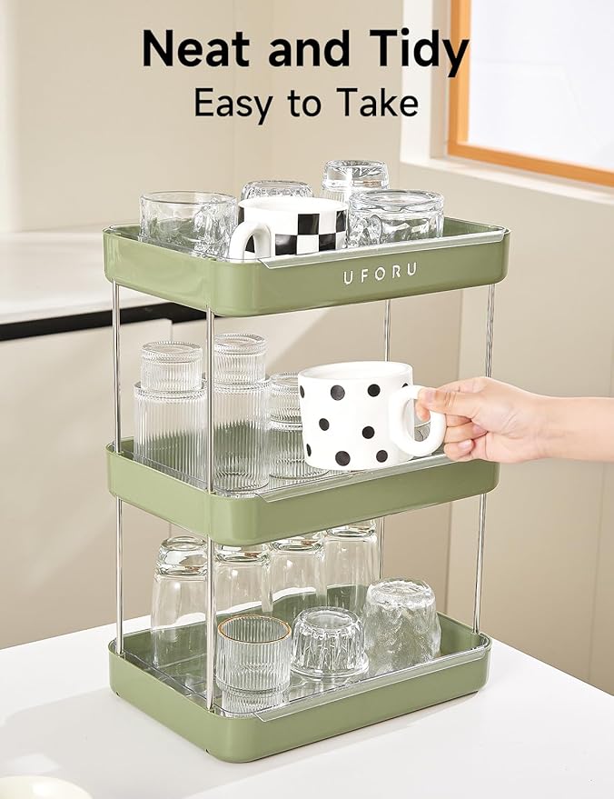 Countertop Coffee Station Organizer | 3-Tier Whisky Glass Tray, Mug Drying Shelf with Removable Drain Tray - Easy to Install, Clean - Spice Rack for Kitchen, Bathroom Counter Organzier-NeatNest