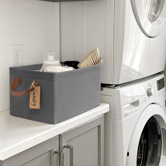 CHICVITA Storage Baskets for Organizing, Fabric Storage Bins for Clothes, Towels, Shoes, Closet Baskets for Bedroom Organizing, 14 ¾" L x 10 ¼" W x 8 ¼" H, Grey, 2-Pack-NeatNest