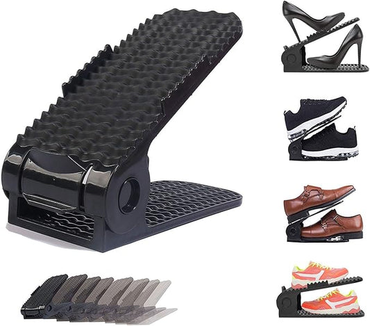Shoe Slots Organizer, 8 PCS Adjustable Shoe Rack Stacker Storage Space Saver, Double Deck Shoe Rack Holder for Closet Organization, Black-NeatNest